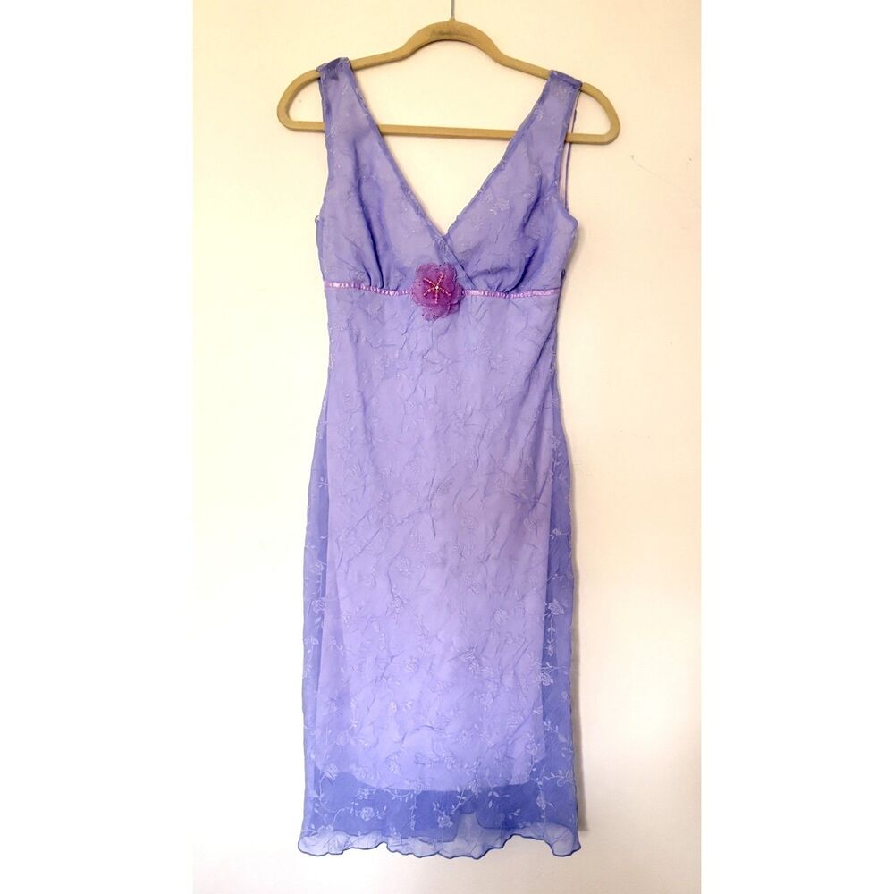 NWOT Ruby Rox Lavender Y2K USA Slip Dress Rosette Fairy Ethereal Midi Dress Sz 9